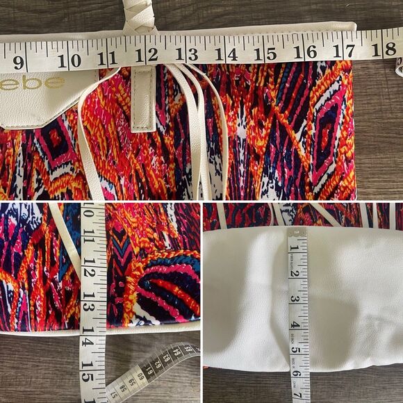 Bebe Women’s White Multicolored Peacock Design Large Beach Work School Tote Bag - Picture 9 of 9